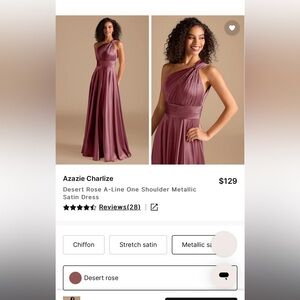 Azazie One-Shoulder Metallic Satin Gown in Desert Rose